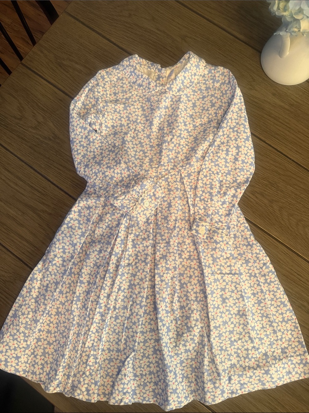 Rachel Riley White Floral Dress on Light Blue
